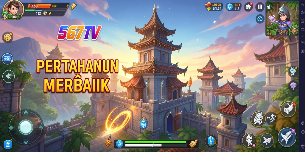 Screenshot gameplay 567TV menampilkan aksi pertahanan menara yang mendebarkan.