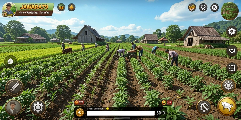 Gameplay JAWARA79 dengan aktivitas bertani yang seru dan interaktif.