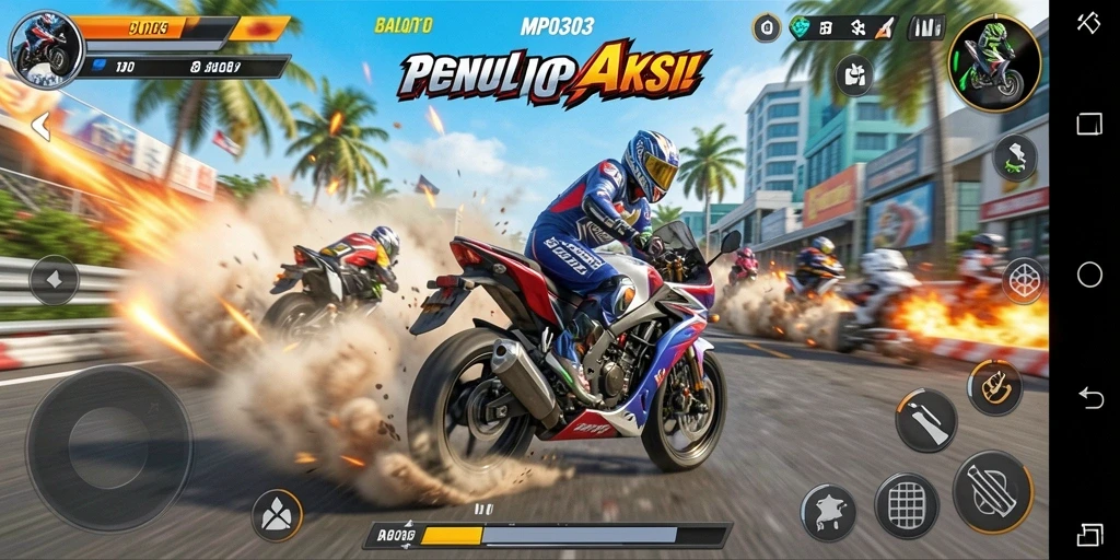 Gameplay MPO303 dengan aksi balapan motor yang seru.