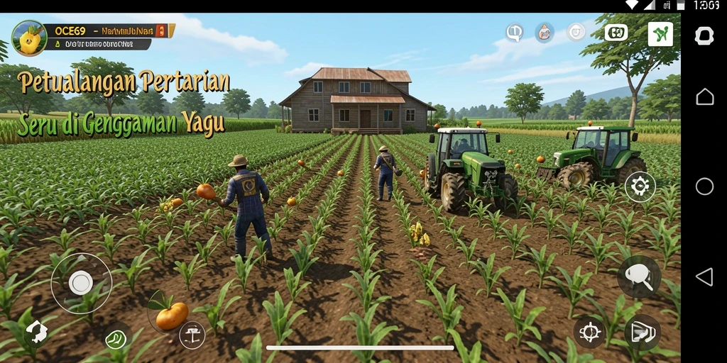 Tampilan gameplay OCE69 yang menampilkan aktivitas pertanian yang seru.