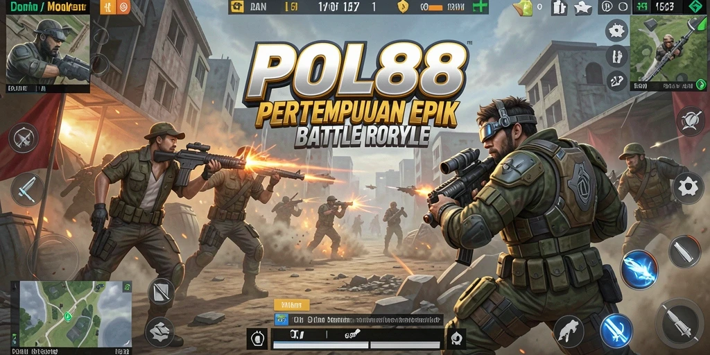 Gameplay POL88 menunjukkan aksi pertempuran intens dalam arena Battle Royale.