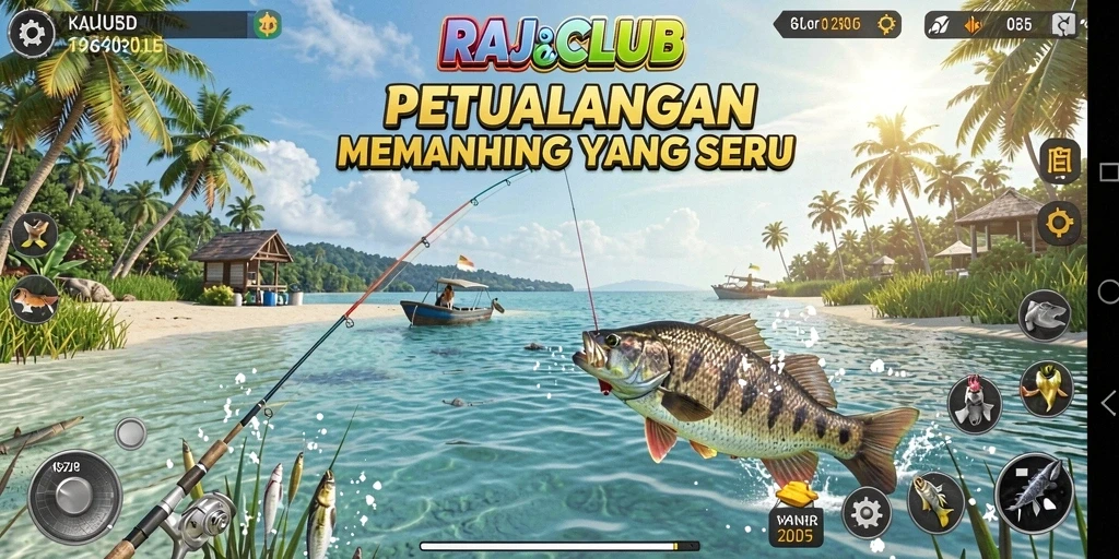 Screenshot gameplay RAJACLUB menunjukkan keseruan memancing.