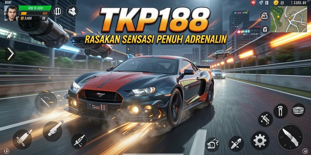 Tampilan gameplay TKP188 yang mendebarkan dan penuh aksi balapan.