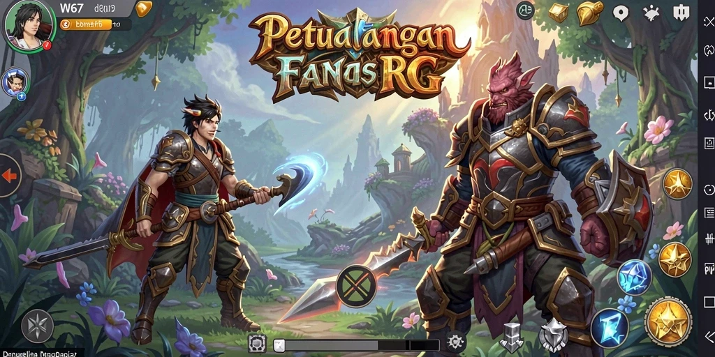 Screenshot menunjukkan karakter utama yang beraksi di dunia RPG yang menakjubkan.