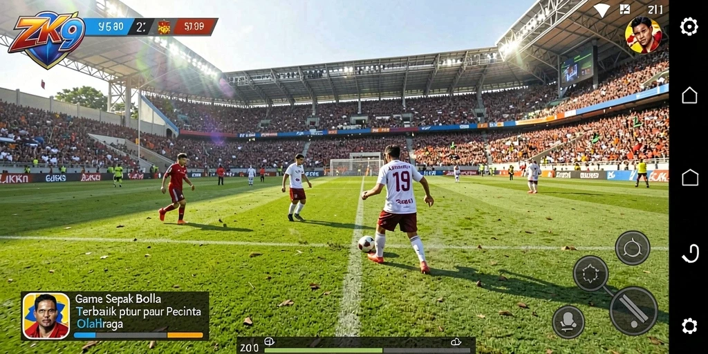Tampilan gameplay ZK9 yang seru dan mendebarkan dalam pertandingan sepak bola.